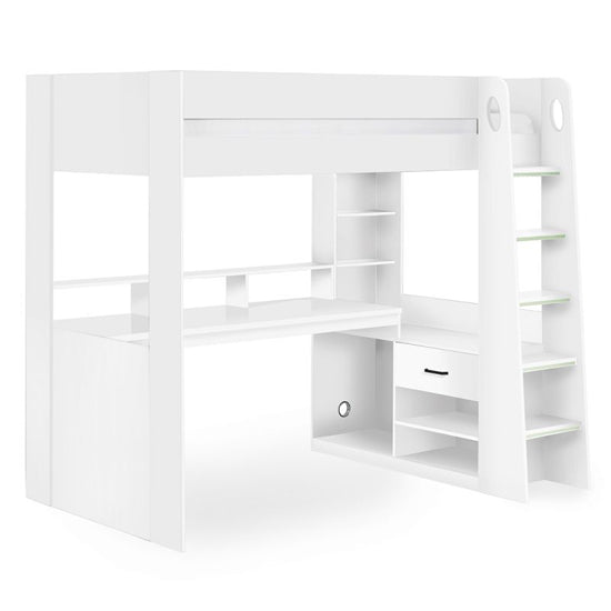 Blaze Wooden Highsleeper Bunk Bed With Gaming Desk In All White