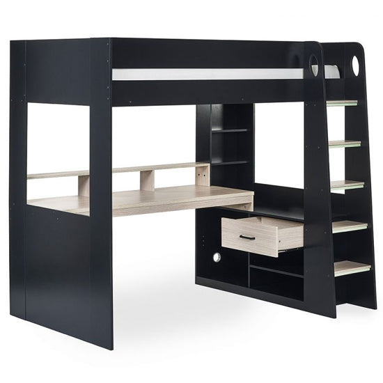 Blaze Wooden Highsleeper Bunk Bed With Gaming Desk In Black And Pale Wood