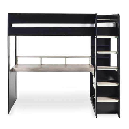 Blaze Wooden Highsleeper Bunk Bed With Gaming Desk In Black And Pale Wood