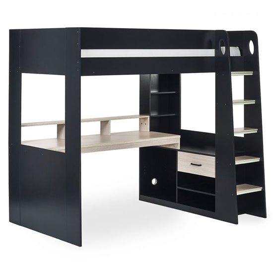 Blaze Wooden Highsleeper Bunk Bed With Gaming Desk In Black And Pale Wood