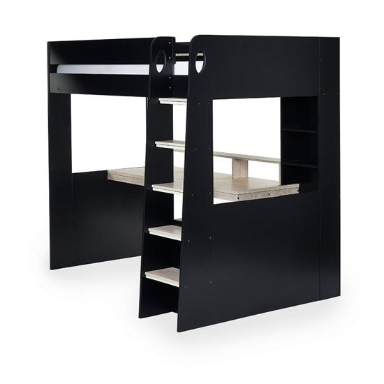 Blaze Wooden Highsleeper Bunk Bed With Gaming Desk In Black And Pale Wood