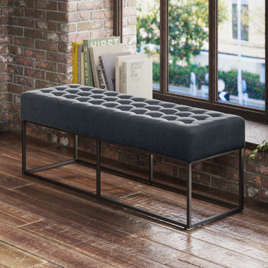 Boden Chenille Fabric Seating Bench in Steel Grey