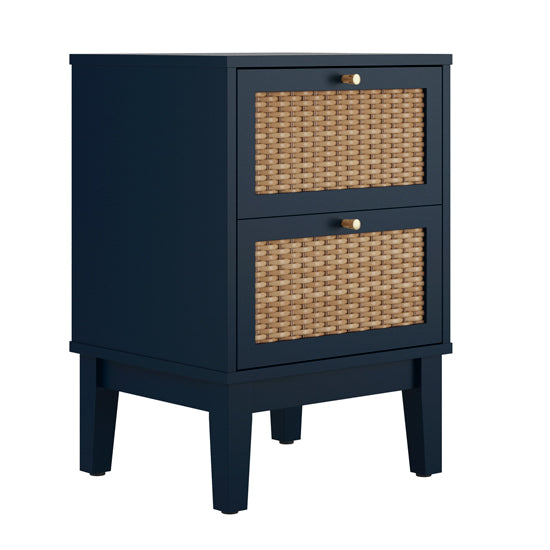 Bordeaux Wooden Bedside Cabinet With 2 Drawers In Blue