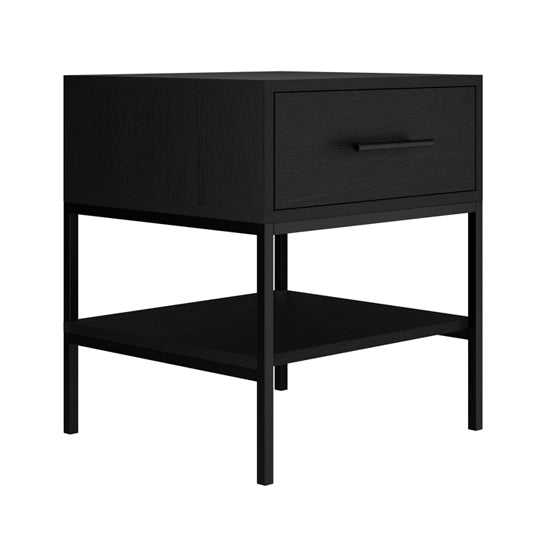 Boston Wooden Bedside Cabinet With 1 Drawer In Matte Black