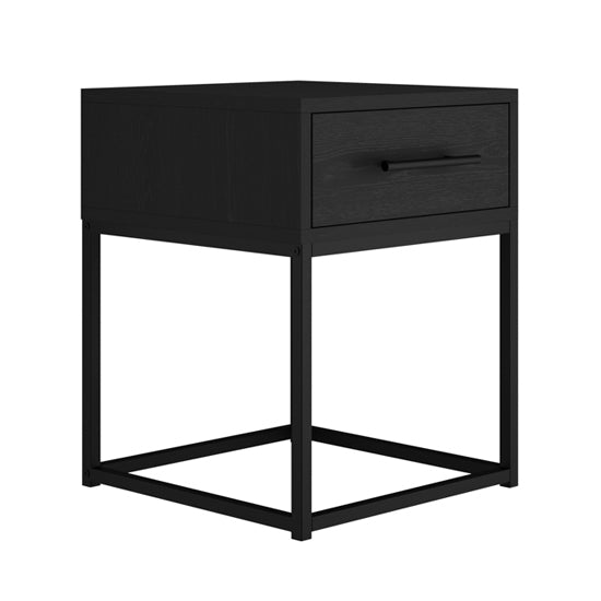 Bray Wooden Bedside Cabinet With 1 Drawer In Matte Black