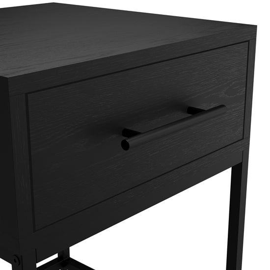 Bray Wooden Bedside Cabinet With 1 Drawer In Matte Black