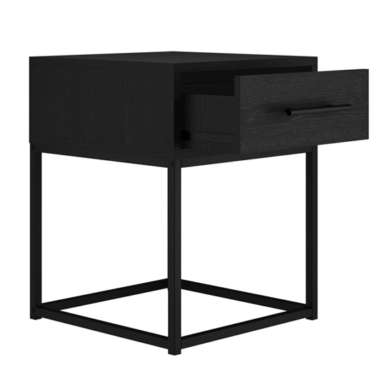 Bray Wooden Bedside Cabinet With 1 Drawer In Matte Black