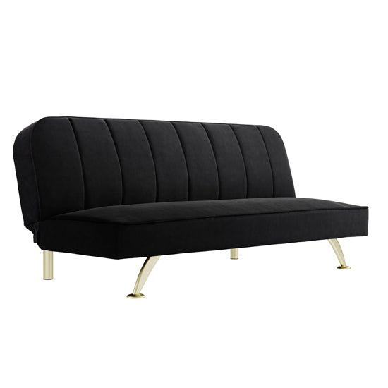 Burlington Velvet Sofa Bed In Black With Brushed Gold Legs