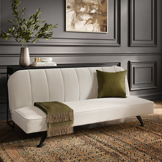 Burlington Boucle Fabric Sofa Bed In Ivory With Matte Black Legs