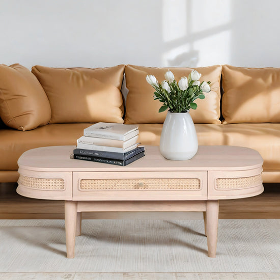 Valencia Cane & Mango Wood Coffee Table With 1 Drawer In Natural