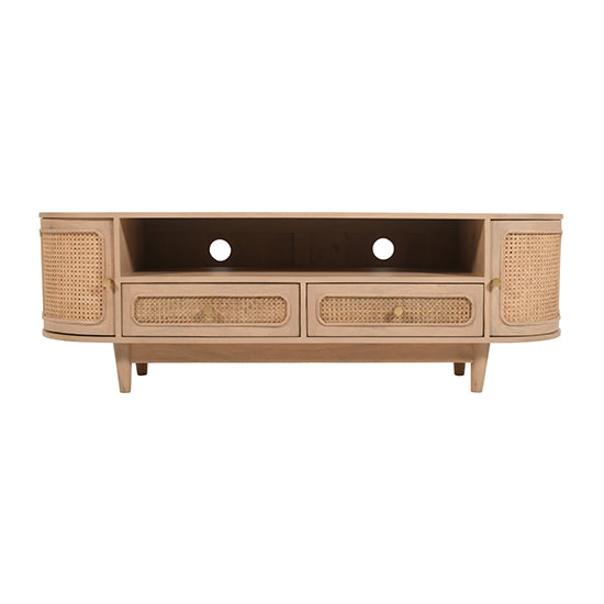 Valencia Cane & Mango Wood TV Stand With 2 Doors And 2 Drawers In Natural