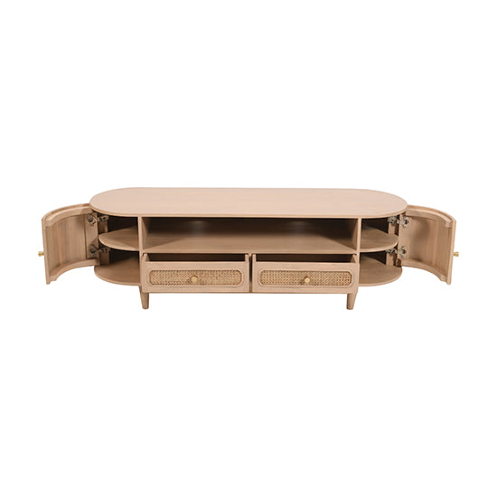 Valencia Cane & Mango Wood TV Stand With 2 Doors And 2 Drawers In Natural