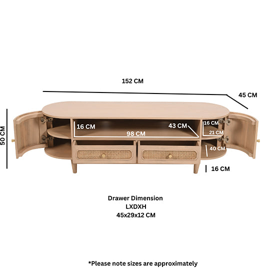 Valencia Cane & Mango Wood TV Stand With 2 Doors And 2 Drawers In Natural