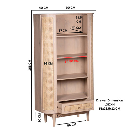 Valencia Cane & Mango Wood Bookcase In Natural