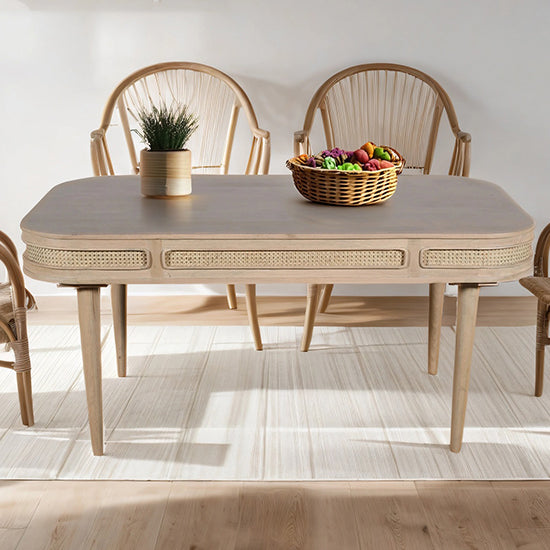 Valencia Cane & Mango Wood Dining Table In Natural