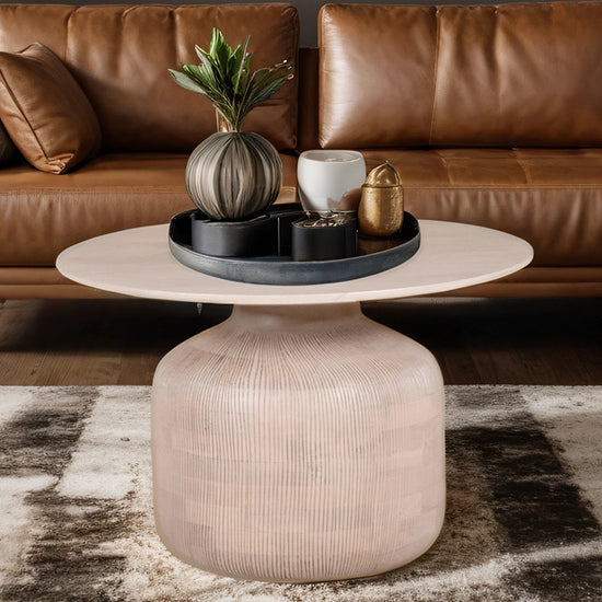 Valencia Cane & Mango Wood Round Coffee Table In Natural