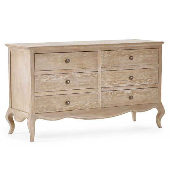 Camille Wide Wooden Chest Of 6 Drawers In Limed Oak