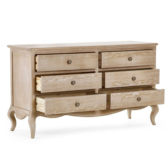 Camille Wide Wooden Chest Of 6 Drawers In Limed Oak