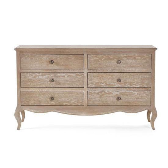 Camille Wide Wooden Chest Of 6 Drawers In Limed Oak