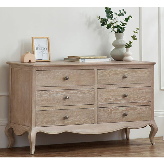 Camille Wide Wooden Chest Of 6 Drawers In Limed Oak