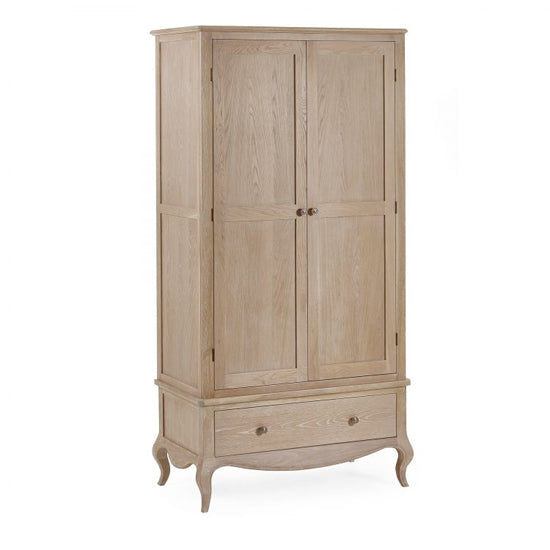 Camille Wooden Wardrobe With 2 Doors 1 Drawer In Limed Oak