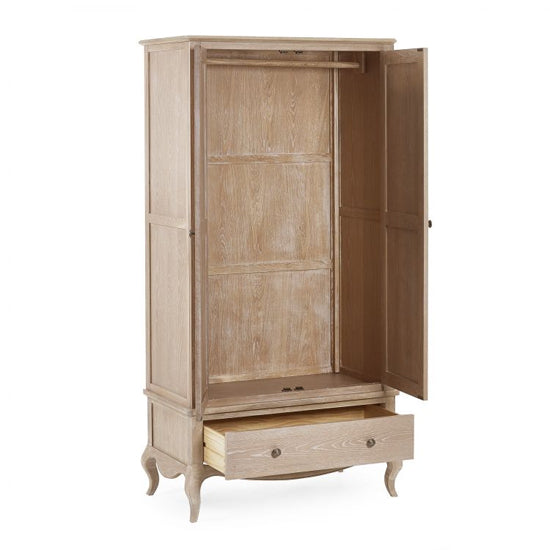 Camille Wooden Wardrobe With 2 Doors 1 Drawer In Limed Oak