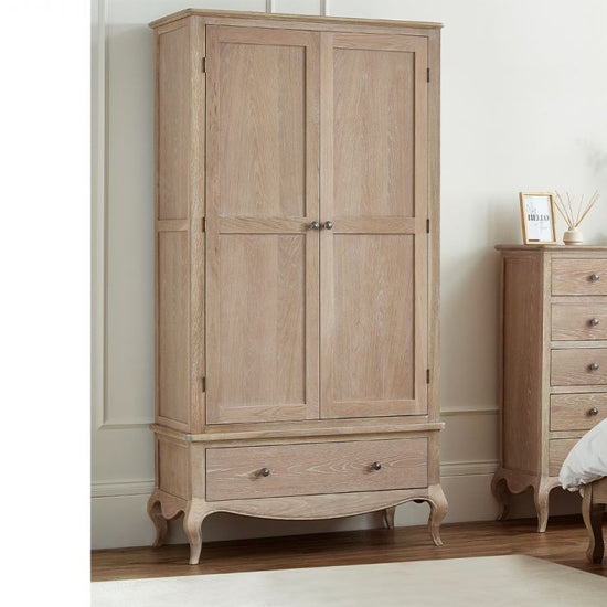 Camille Wooden Wardrobe With 2 Doors 1 Drawer In Limed Oak