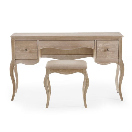 Camille Wooden Dressing Table And Stool In Limed Oak