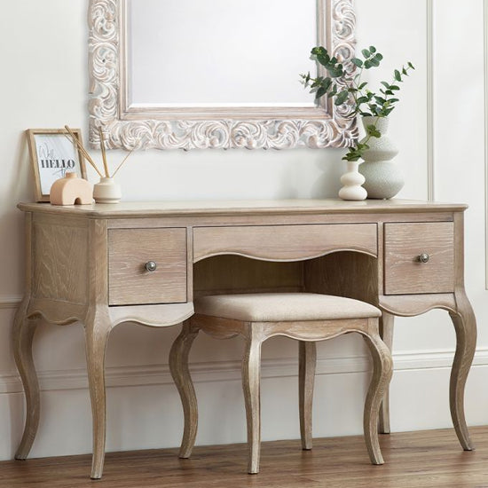 Camille Wooden Dressing Table And Stool In Limed Oak