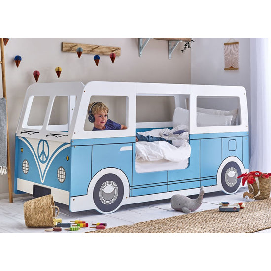 Campervan Wooden Children Bed In Light Blue