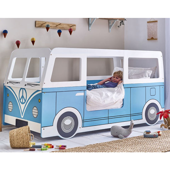 Campervan Wooden Children Bed In Light Blue