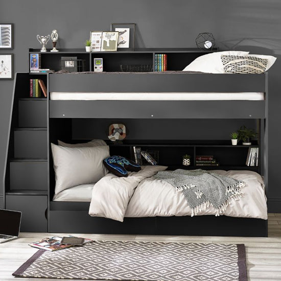 Camelot Wooden Bunk Bed With Staircase Design In Anthracite