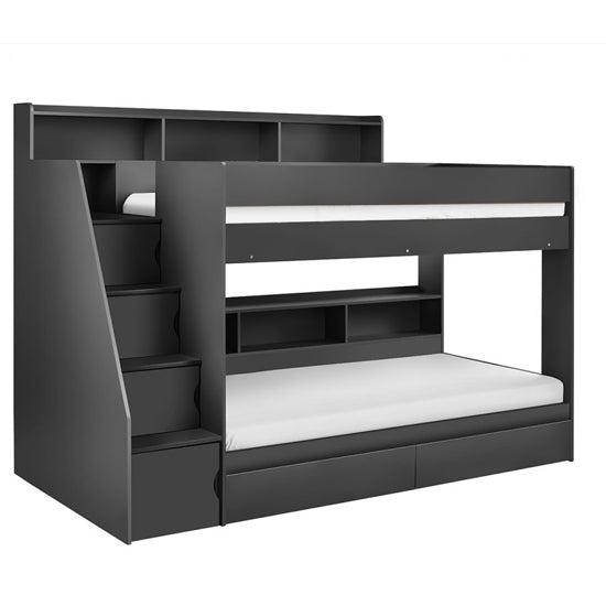 Camelot Wooden Bunk Bed With Staircase Design In Anthracite