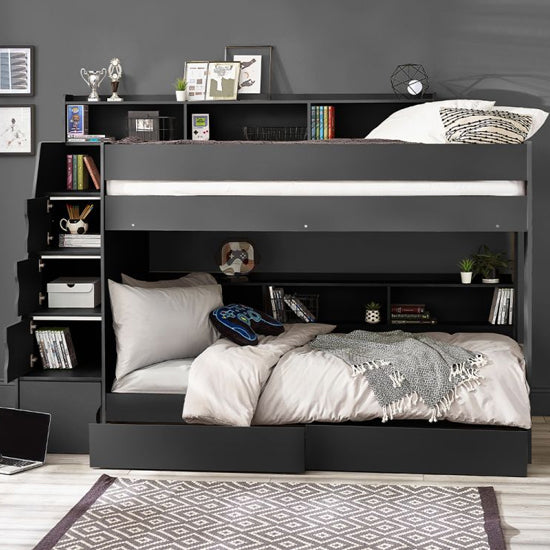 Camelot Wooden Bunk Bed With Staircase Design In Anthracite