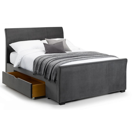 Capri Velvet Super King Size Bed With Drawers In Dark Grey