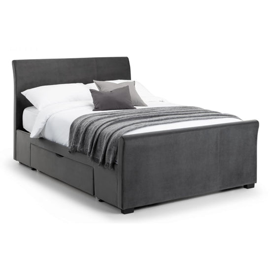 Capri Velvet Super King Size Bed With Drawers In Dark Grey