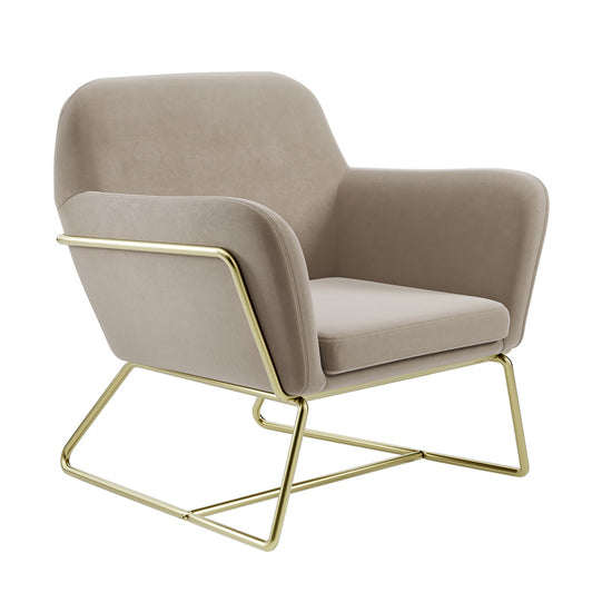 Charles Velvet Armchair In Beige With Brushed Gold Legs