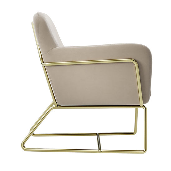 Charles Velvet Armchair In Beige With Brushed Gold Legs