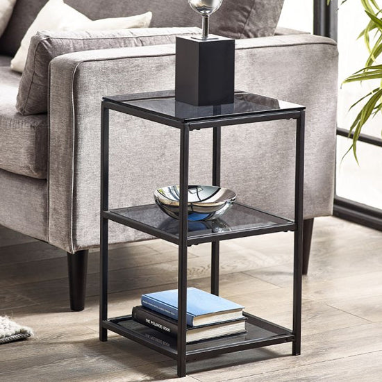 Chicago Smoked Glass Tall Narrow Side Table With Metal Frame