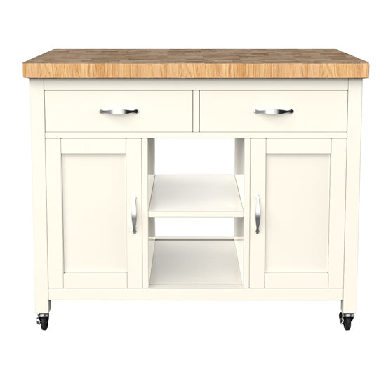 Kora Wooden Kitchen Island With Butchers Block In Cream