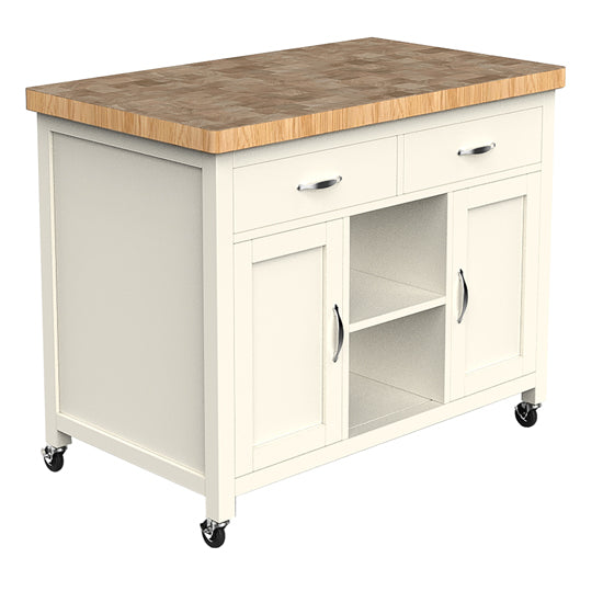 Kora Wooden Kitchen Island With Butchers Block In Cream