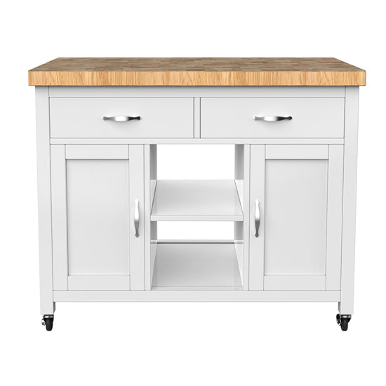 Kora Wooden Kitchen Island With Butchers Block In White