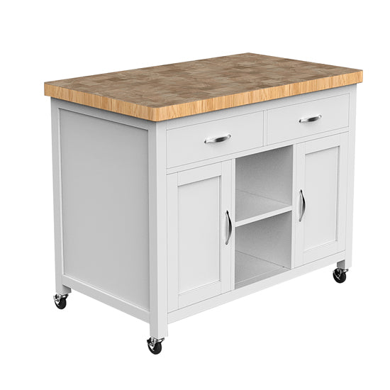 Kora Wooden Kitchen Island With Butchers Block In White