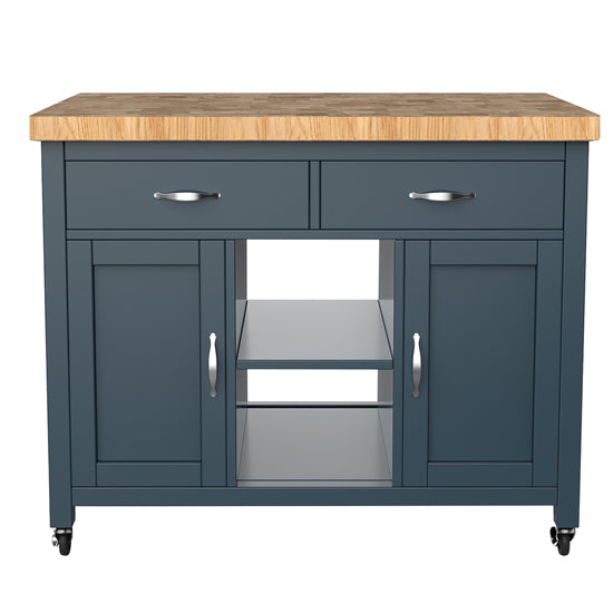 Kora Wooden Kitchen Island With Butchers Block In Blue