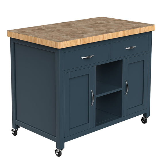 Kora Wooden Kitchen Island With Butchers Block In Blue