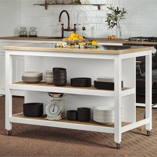 Kora Wooden Kitchen Island Open With Breakfast Bar In White