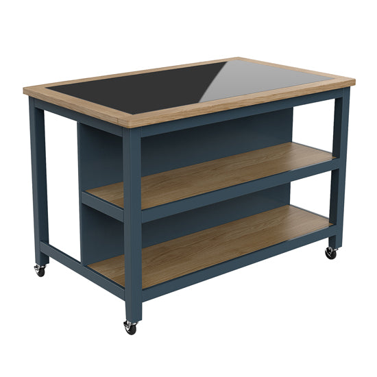 Kora Wooden Kitchen Island Open With Breakfast Bar In Blue