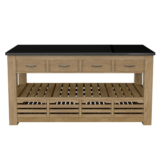 Kora Black Granite Top Kitchen Island With 4 Drawers In Oak