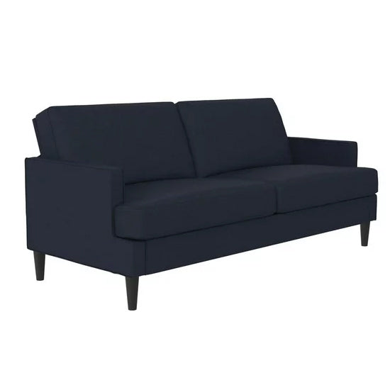 Asher Linen Fabric 3 Seater Sofa In Blue With Black Legs