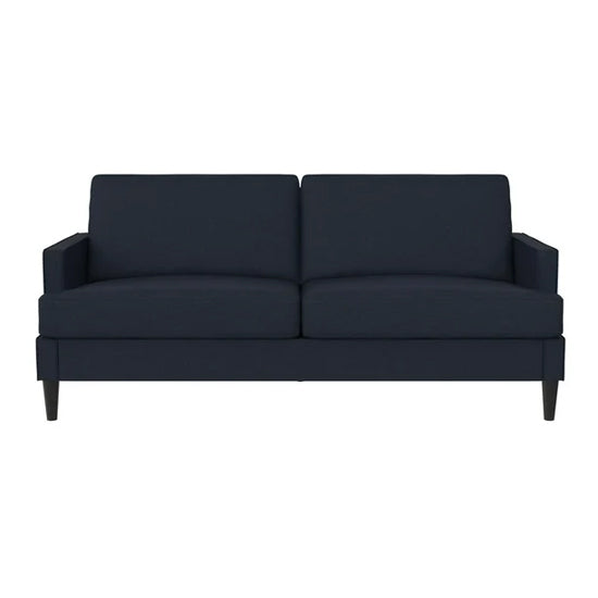 Asher Linen Fabric 3 Seater Sofa In Blue With Black Legs